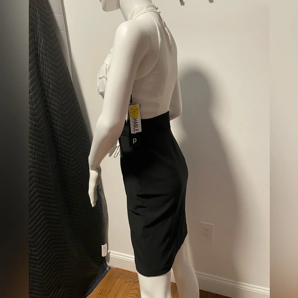 NWT black & white dress w/ ruffle chiffon top, size 3 - Picture 4 of 8